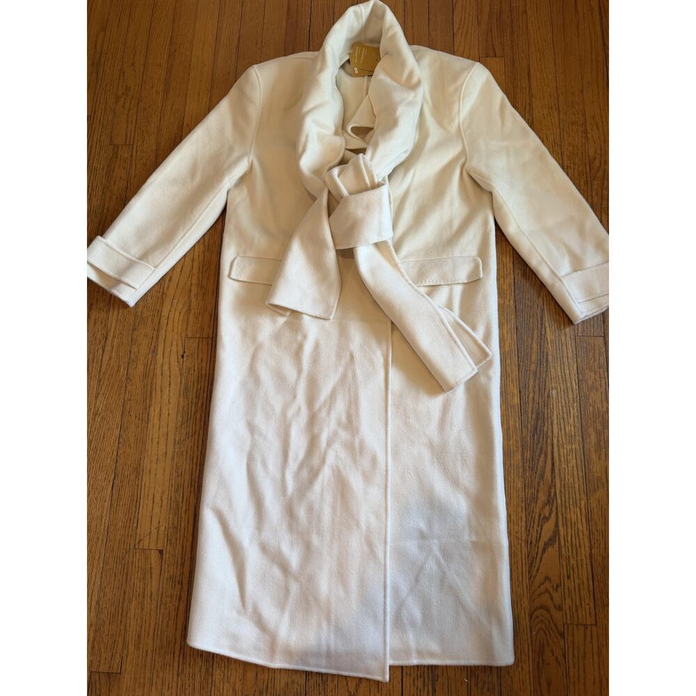 Sandro Womens Wrap Scarf Collar Long Overcoat 42 White - Picture 6 of 15